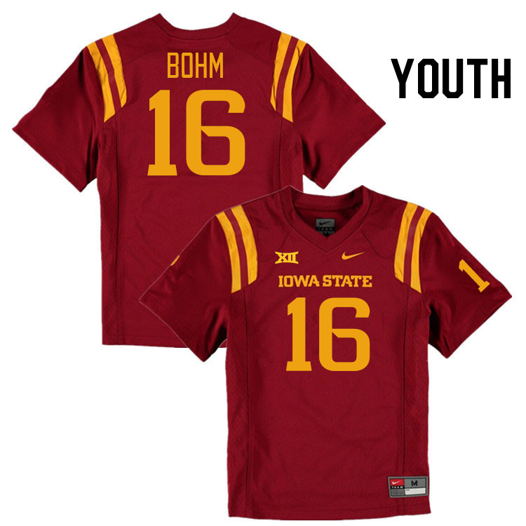 Youth #16 Wyatt Bohm Iowa State Cyclones College Football Jerseys Stitched Sale-Cardinal